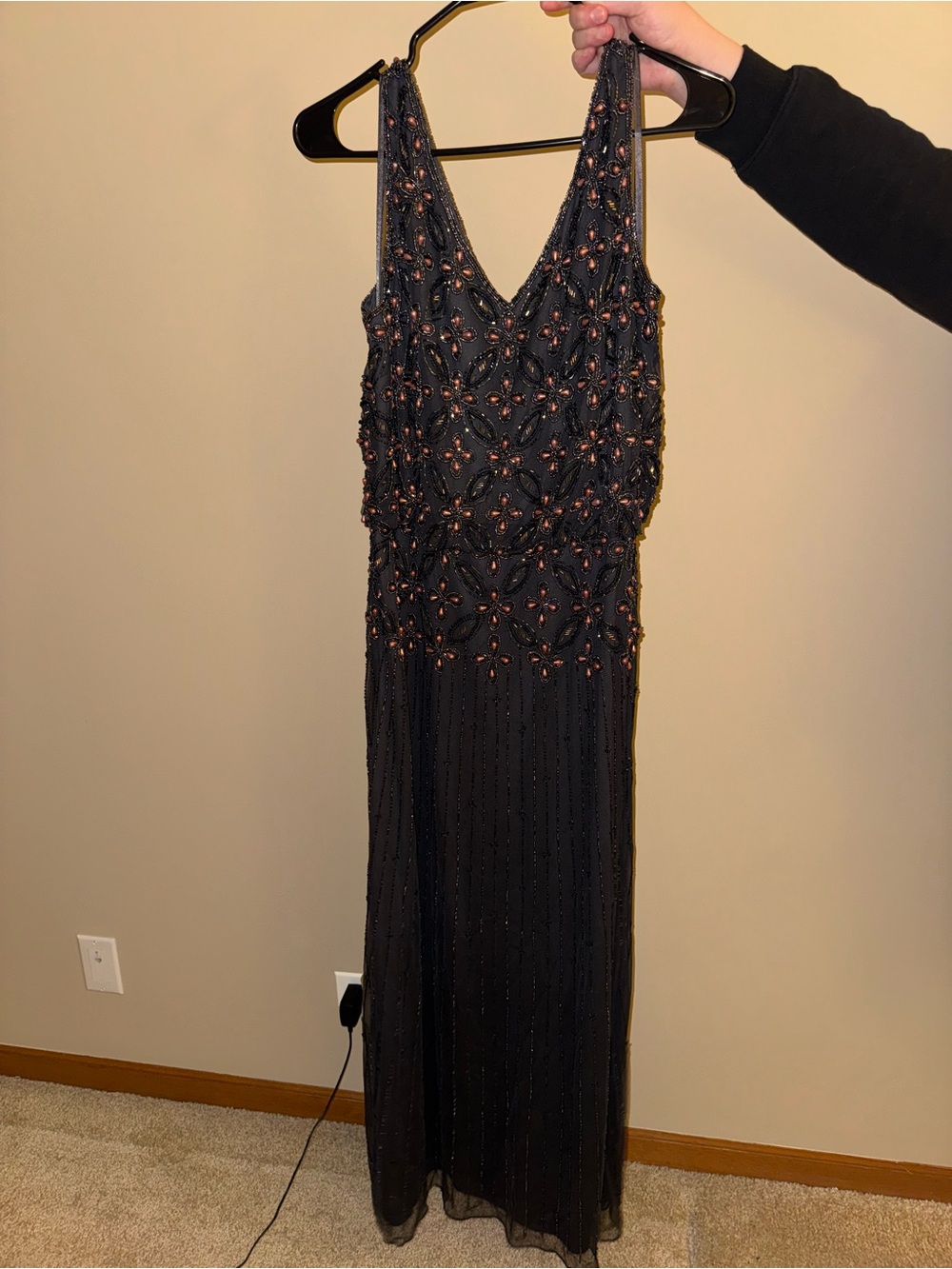 Pisarro Nights Black Beaded V-Neck Maxi Dress